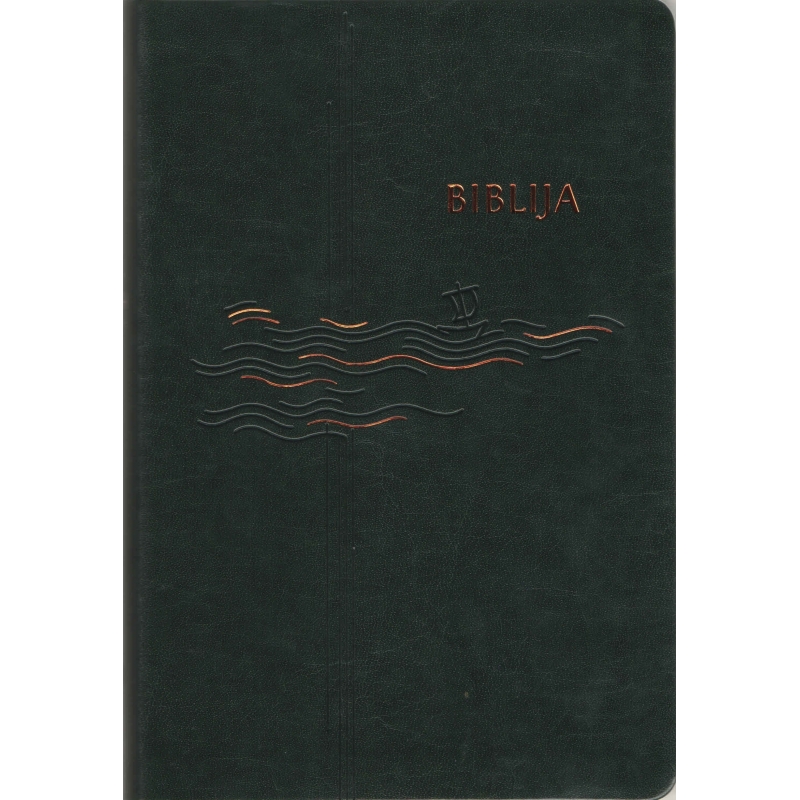 Biblija 14,5 x 21 cm, kanoninė, lanksčiais viršeliais 2020 m. tamsiai žalia